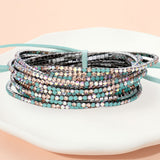 12PCS Ribbon Colorful Rhinestone Layered Stretch Bracelets
