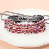12PCS Ribbon Colorful Rhinestone Layered Stretch Bracelets