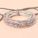 12PCS Ribbon Colorful Rhinestone Layered Stretch Bracelets