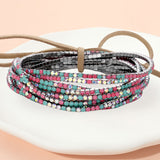 12PCS Ribbon Colorful Rhinestone Layered Stretch Bracelets