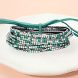 12PCS Ribbon Colorful Rhinestone Layered Stretch Bracelets