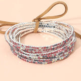 12PCS Ribbon Colorful Rhinestone Layered Stretch Bracelets