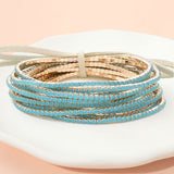 12PCS Ribbon Colorful Rhinestone Layered Stretch Bracelets