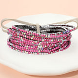 12PCS Ribbon Colorful Rhinestone Layered Stretch Bracelets