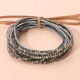 12PCS Ribbon Colorful Rhinestone Layered Stretch Bracelets