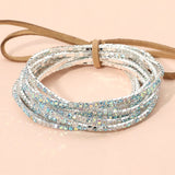 12PCS Ribbon Colorful Rhinestone Layered Stretch Bracelets