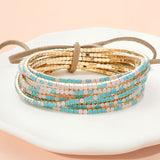 12PCS Ribbon Colorful Rhinestone Layered Stretch Bracelets