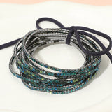 12PCS Ribbon Colorful Rhinestone Layered Stretch Bracelets