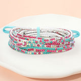 12PCS Ribbon Colorful Rhinestone Layered Stretch Bracelets