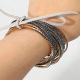 12PCS Ribbon Colorful Rhinestone Layered Stretch Bracelets