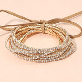 12PCS Ribbon Colorful Rhinestone Layered Stretch Bracelets