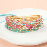 12PCS Ribbon Colorful Rhinestone Layered Stretch Bracelets
