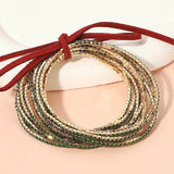 12PCS Ribbon Colorful Rhinestone Layered Stretch Bracelets
