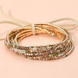 12PCS Ribbon Colorful Rhinestone Layered Stretch Bracelets