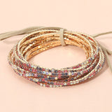 12PCS Ribbon Colorful Rhinestone Layered Stretch Bracelets