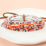 12PCS Ribbon Colorful Rhinestone Layered Stretch Bracelets