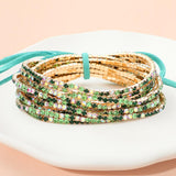 12PCS Ribbon Colorful Rhinestone Layered Stretch Bracelets