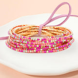 12PCS Ribbon Colorful Rhinestone Layered Stretch Bracelets