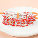 12PCS Ribbon Colorful Rhinestone Layered Stretch Bracelets
