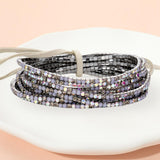 12PCS Ribbon Colorful Rhinestone Layered Stretch Bracelets