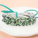 12PCS Ribbon Colorful Rhinestone Layered Stretch Bracelets