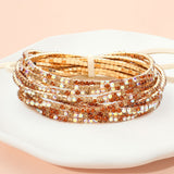 12PCS Ribbon Colorful Rhinestone Layered Stretch Bracelets
