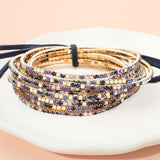 12PCS Ribbon Colorful Rhinestone Layered Stretch Bracelets