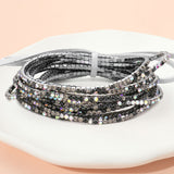 12PCS Ribbon Colorful Rhinestone Layered Stretch Bracelets