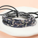 12PCS Ribbon Colorful Rhinestone Layered Stretch Bracelets