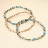 3PCS - Faceted Tube Beaded Stretch Multi Layered Bracelets