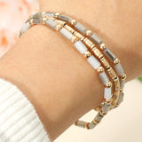 3PCS - Faceted Tube Beaded Stretch Multi Layered Bracelets