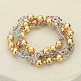 3PCS - Metal Ball Faceted Beaded Stretch Multi Layered Bracelets