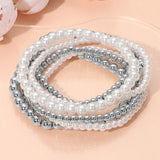 Metal Ball Pearl Beaded Stretch Stackable Multi Layered Bracelets