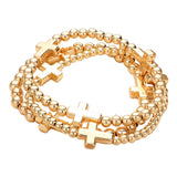 Metal Cross Pointed Ball Beaded Stretch Multi Layered Bracelets