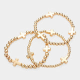 Metal Cross Pointed Ball Beaded Stretch Multi Layered Bracelets