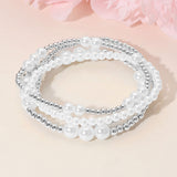 4PCS - Pearl Metal Ball Beaded Stretch Multi Layered Bracelets
