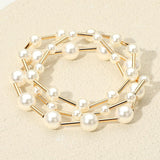 3PCS - Pearl Metal Bar Beaded Stretch Multi Layered Bracelets