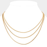 Brass Metal Triple Layered Chain Necklace