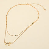 Metal Bow Pendant Accent Layered Chain Necklace