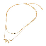 Metal Bow Pendant Accent Layered Chain Necklace