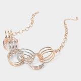 Abstract Triple Metal Wire Ring Link Statement Necklace