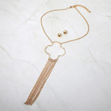 Open Quatrefoil Fringe Tassel Accent Statement Necklace