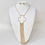 Open Quatrefoil Fringe Tassel Accent Statement Necklace