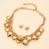 Chunky Puffy Metal Heart Charm Embellished Necklace