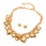 Chunky Puffy Metal Heart Charm Embellished Necklace