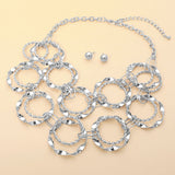 Textured Metal Interlocking Circle Layered Statement Necklace