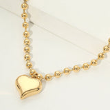 Stainless Steel Heart Charm Beaded Chain Necklace