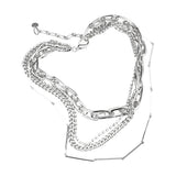 Layered Rhinestone Metal Chain Link Necklace