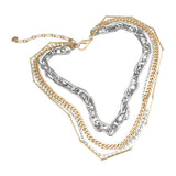 Layered Rhinestone Metal Chain Link Necklace
