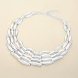Bold Geometric Metal Bar Link Layered Necklace